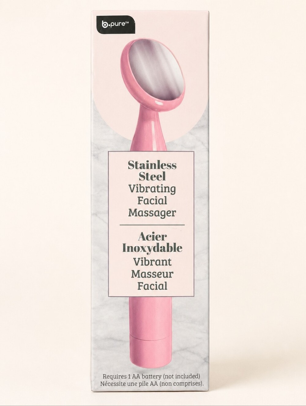 b.pure Pink Stainless Steel Vibrating Facial Massager